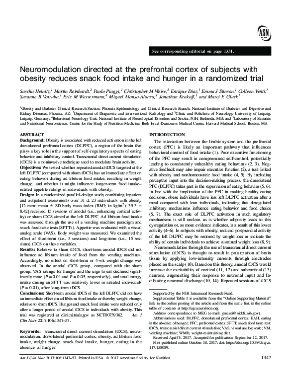(PDF) Neuromodulation directed at the prefrontal cortex of subjects ...