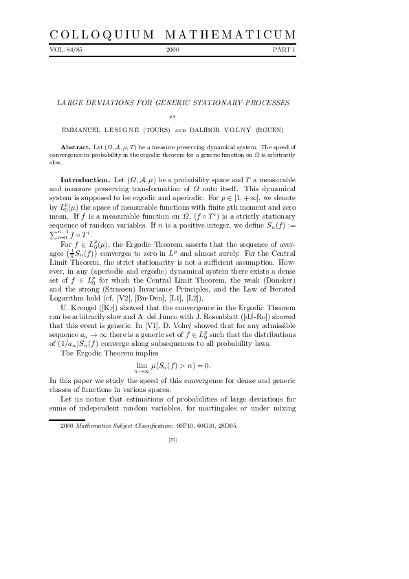 (PDF) Large deviations for generic stationary processes