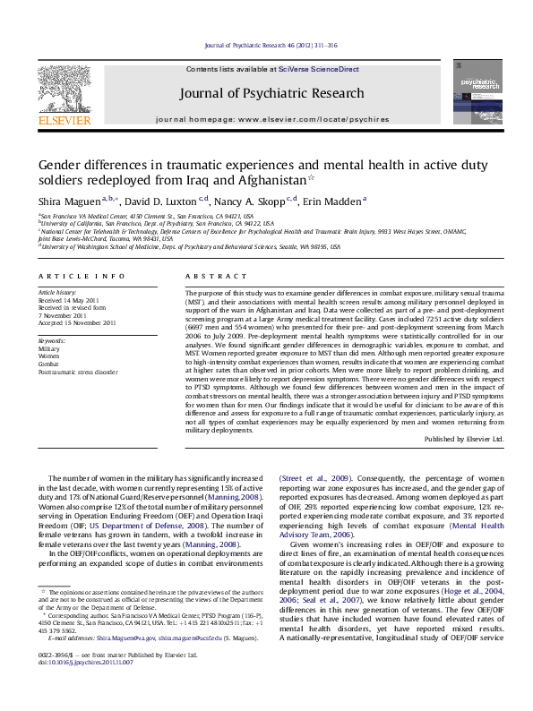 (PDF) Gender differences in traumatic experiences and mental health in ...