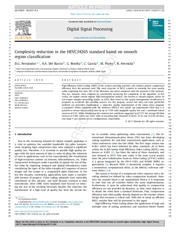 (PDF) Complexity reduction in the HEVC/H265 standard based on smooth ...