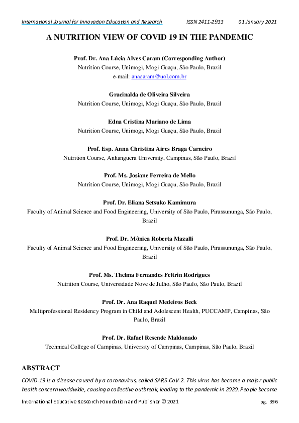 (PDF) A Nutrition View of Covid 19 in the Pandemic