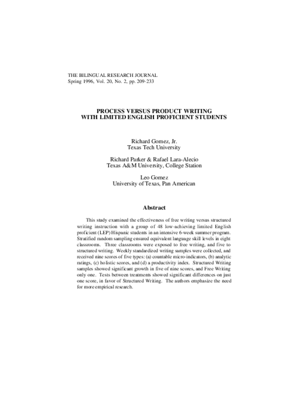 (PDF) Process Versus Product Writing with Limited English Proficient ...