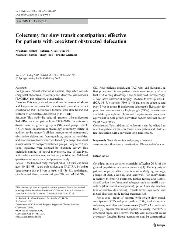 (PDF) Colectomy for slow transit constipation: effective for patients ...