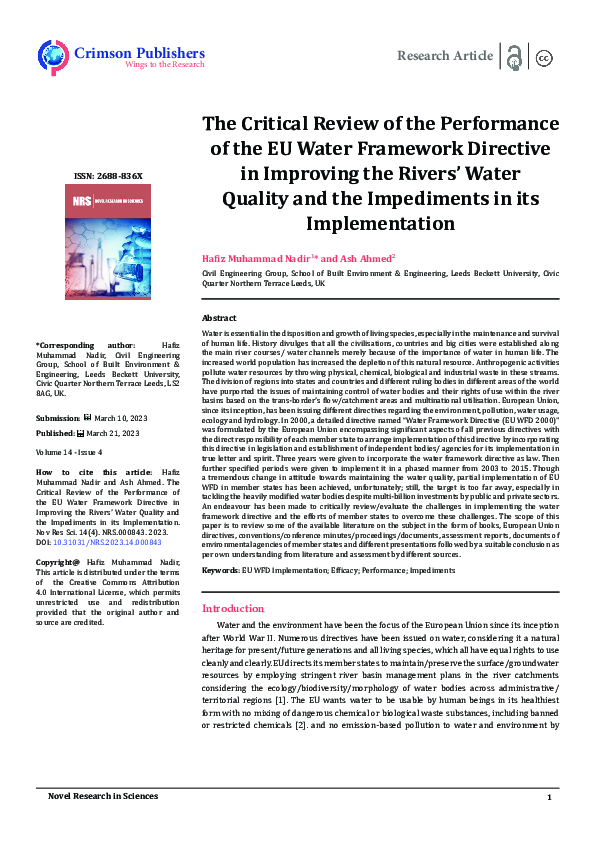 (PDF) The Critical Review of the Performance of the EU Water Framework ...