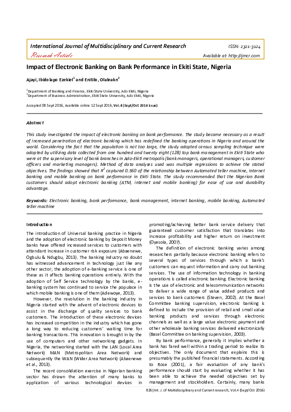 (PDF) Impact of Electronic Banking on Bank Performance in Ekiti State ...