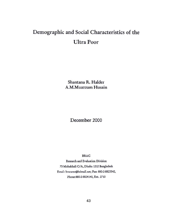 (PDF) Demographic and social characteristics of the ultra poor