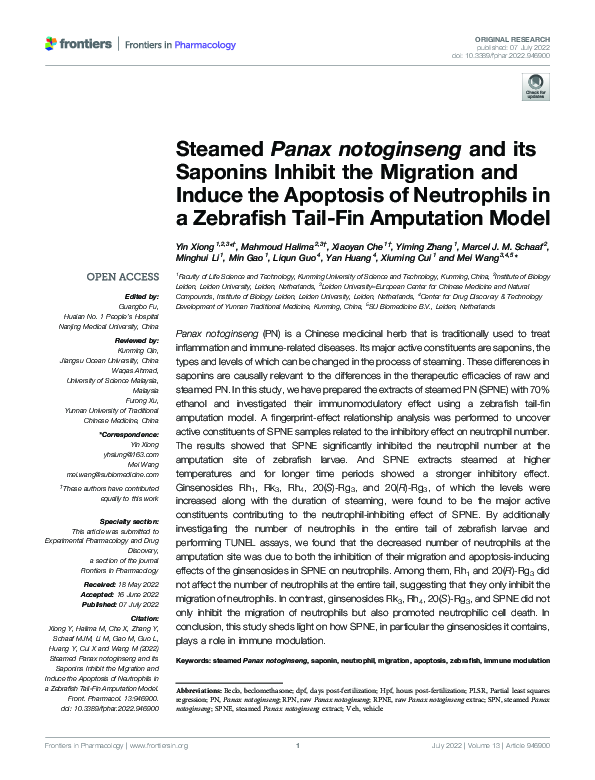 (PDF) Steamed Panax notoginseng and its Saponins Inhibit the Migration ...