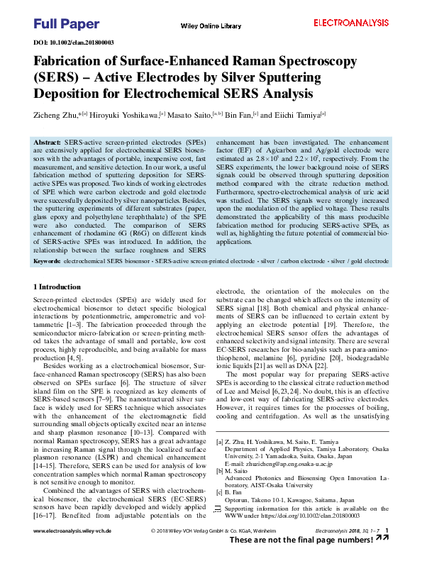 (PDF) Fabrication of surface enhanced Raman spectroscopy substrates on ...