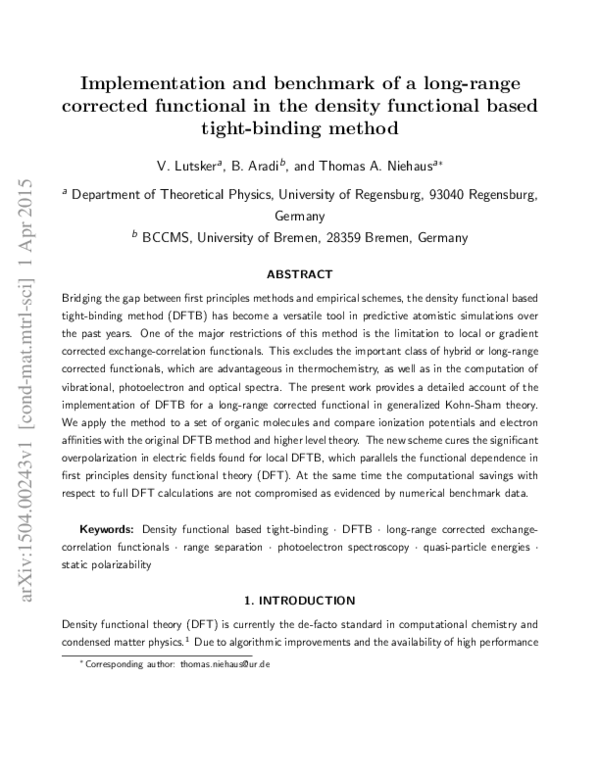 (PDF) Implementation and benchmark of a long-range corrected functional ...