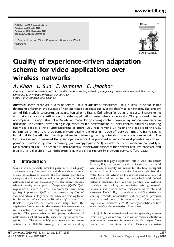 (PDF) Quality of experience-driven adaptation scheme for video ...