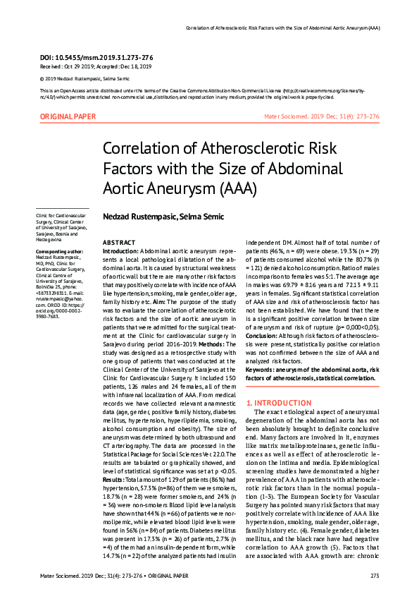 (PDF) Correlation of Atherosclerotic Risk Factors with the Size of ...