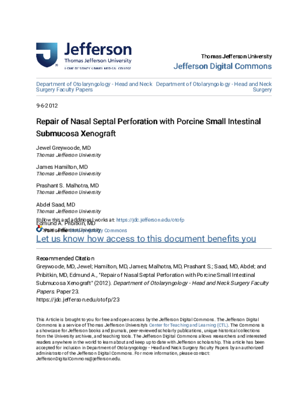 (PDF) As submitted to : Journal of Otology and Rhinology And later ...