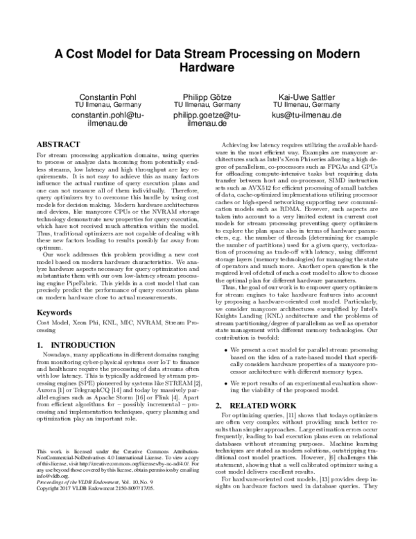 (PDF) A Cost Model for Data Stream Processing on Modern Hardware