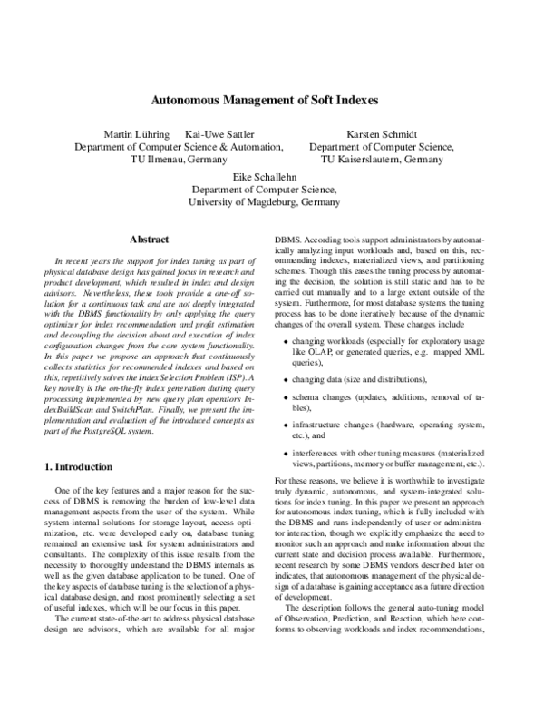 (PDF) Autonomous Management of Soft Indexes