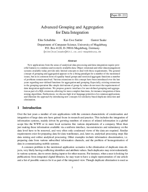 (PDF) Advanced grouping and aggregation for data integration