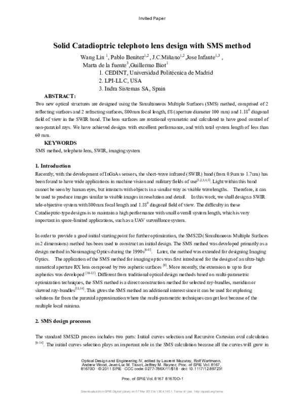 (PDF) Solid Catadioptric telephoto lens design with SMS method Jose