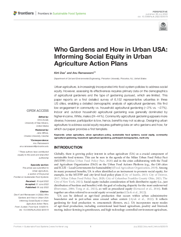 (PDF) Who Gardens and How in Urban USA: Informing Social Equity in ...