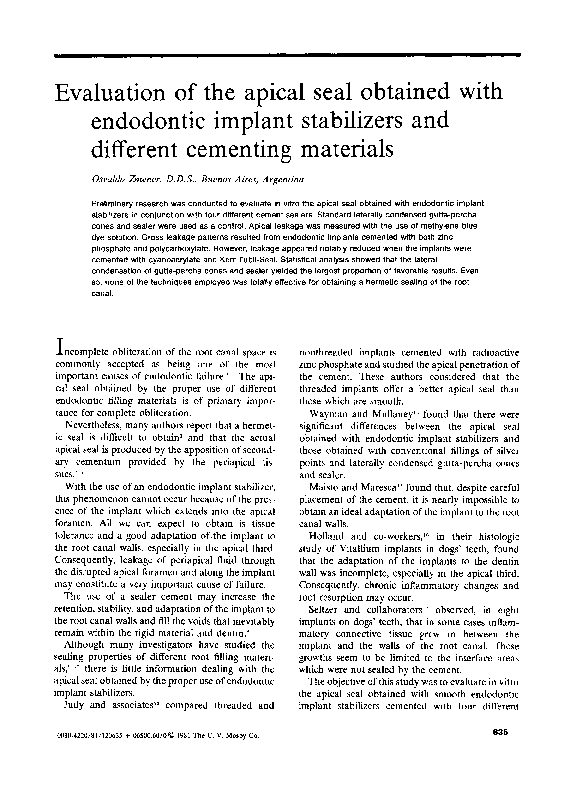 (PDF) Evaluation of the apical seal obtained with endodontic implant stabilizers and different