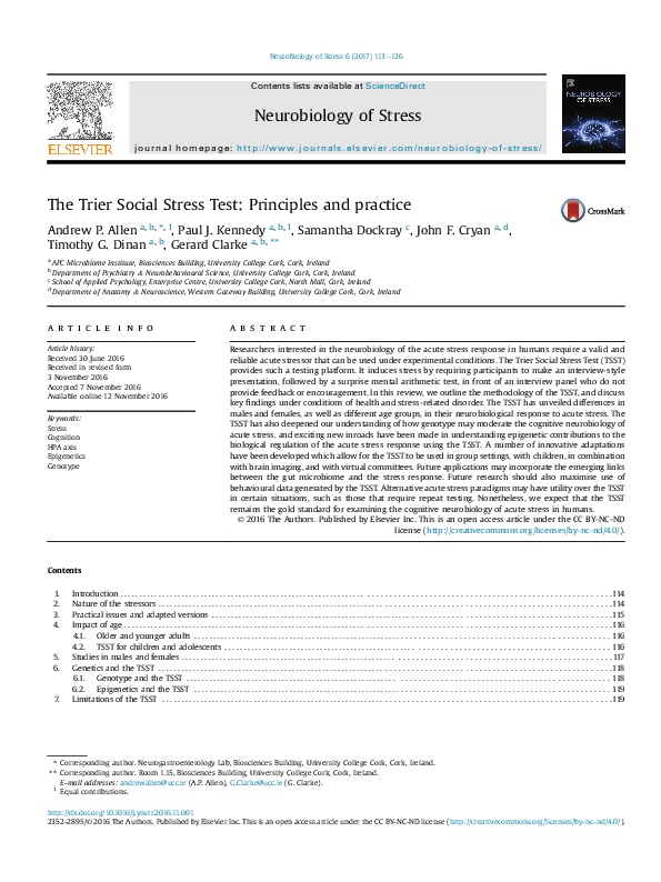 (PDF) The Trier Social Stress Test: Principles and practice