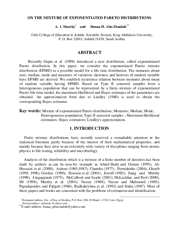 (PDF) On the mixture of exponentiated Pareto distributions