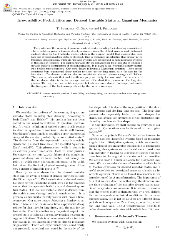 (PDF) Irreversibility, Probabilities and Dressed Unstable States in ...