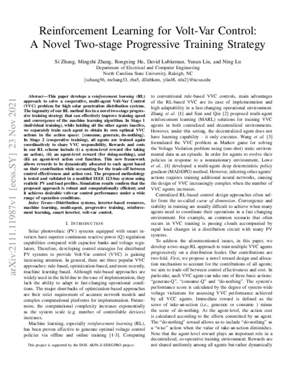 (PDF) Reinforcement Learning for Volt- Var Control: A Novel Two-stage ...