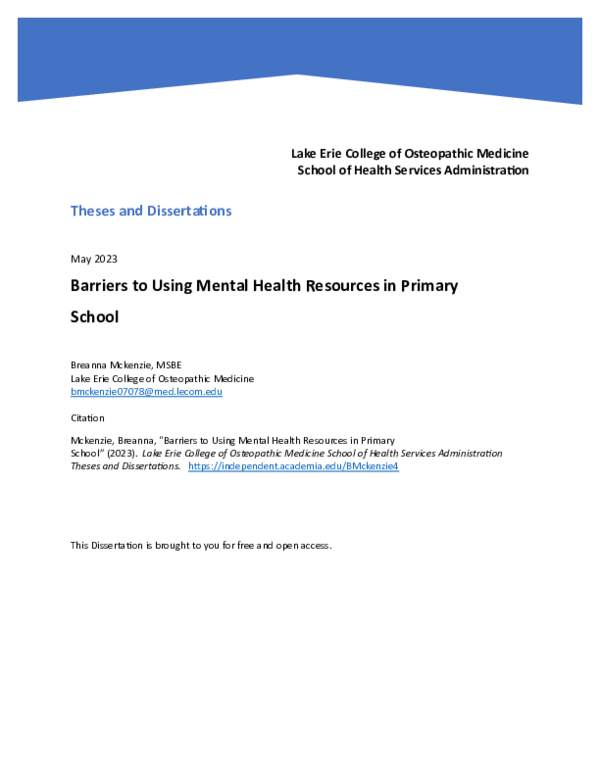 (PDF) Barriers to Mental Health Services in Primary School Settings