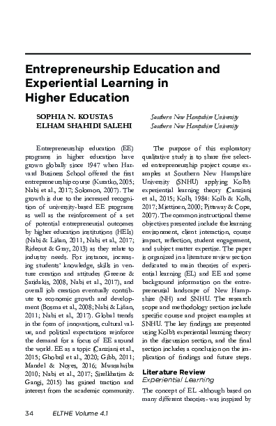 (PDF) Entrepreneurship Education and Experiential Learning in Higher ...