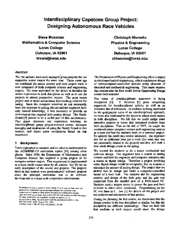 (PDF) Interdisciplinary capstone group project