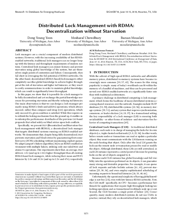 (PDF) Distributed Lock Management with RDMA