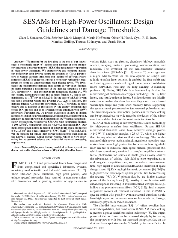 (PDF) SESAMs for High-Power Oscillators: Design Guidelines and Damage ...
