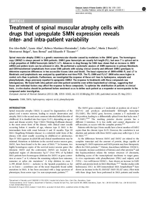(PDF) Treatment of spinal muscular atrophy cells with drugs that ...