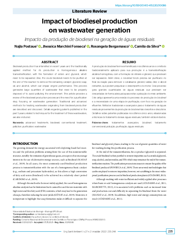 (PDF) Impact of biodiesel production on wastewater generation