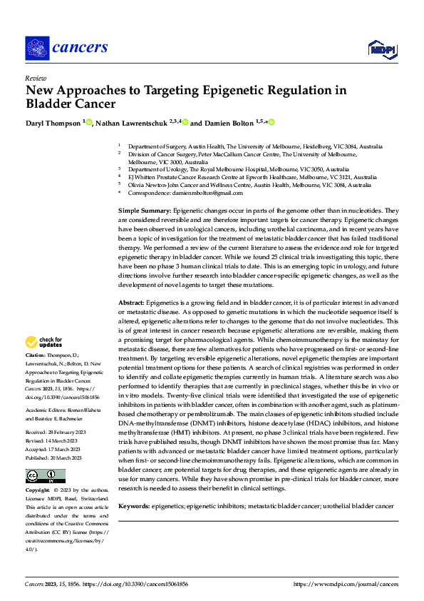 (PDF) New Approaches to Targeting Epigenetic Regulation in Bladder Cancer
