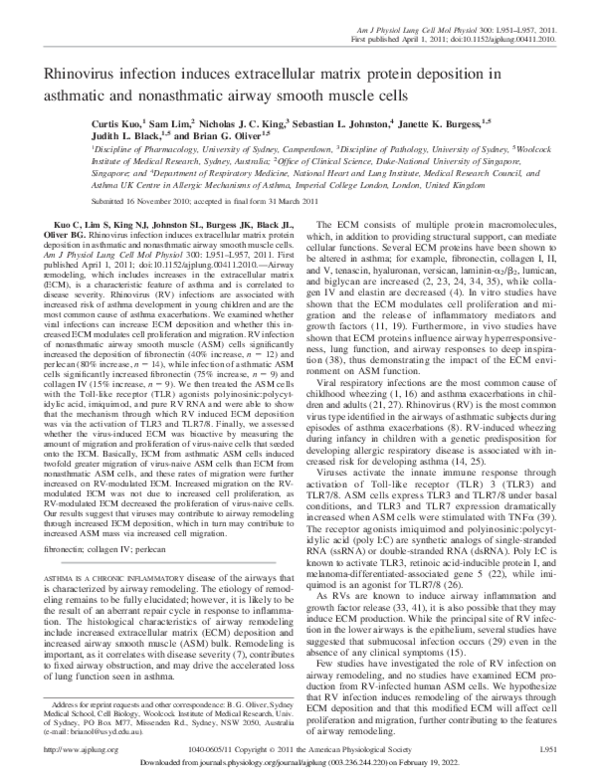 (PDF) Rhinovirus infection induces extracellular matrix protein ...