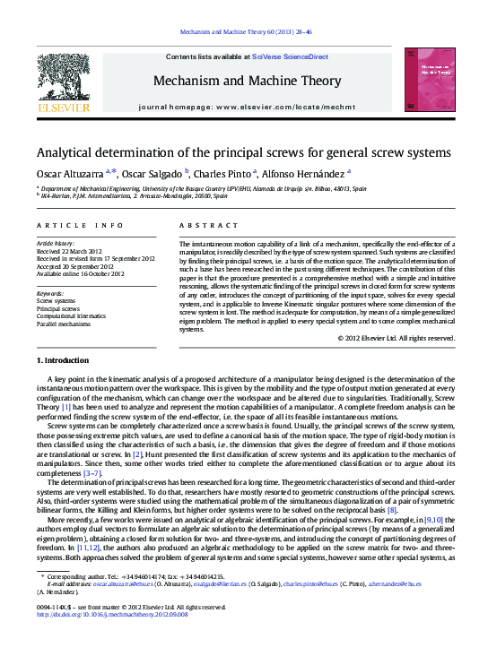(PDF) Analytical determination of the principal screws for general ...