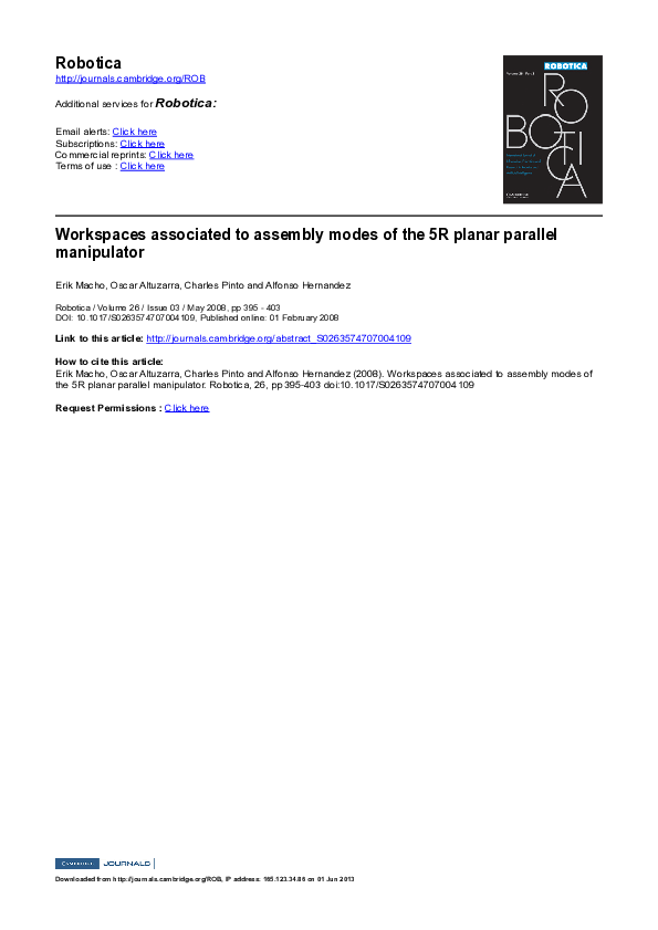 (PDF) Workspaces associated to assembly modes of the 5R planar parallel ...
