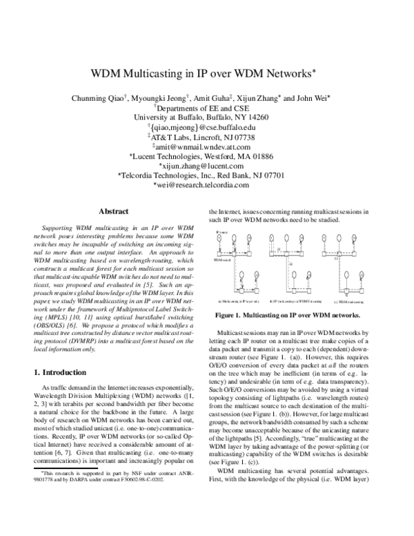(PDF) WDM multicasting in IP over WDM networks
