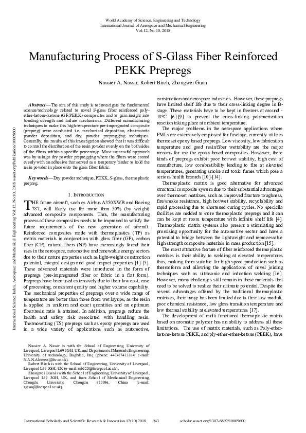 (PDF) Manufacturing Process Of S-Glass Fiber Reinforced Pekk Prepregs