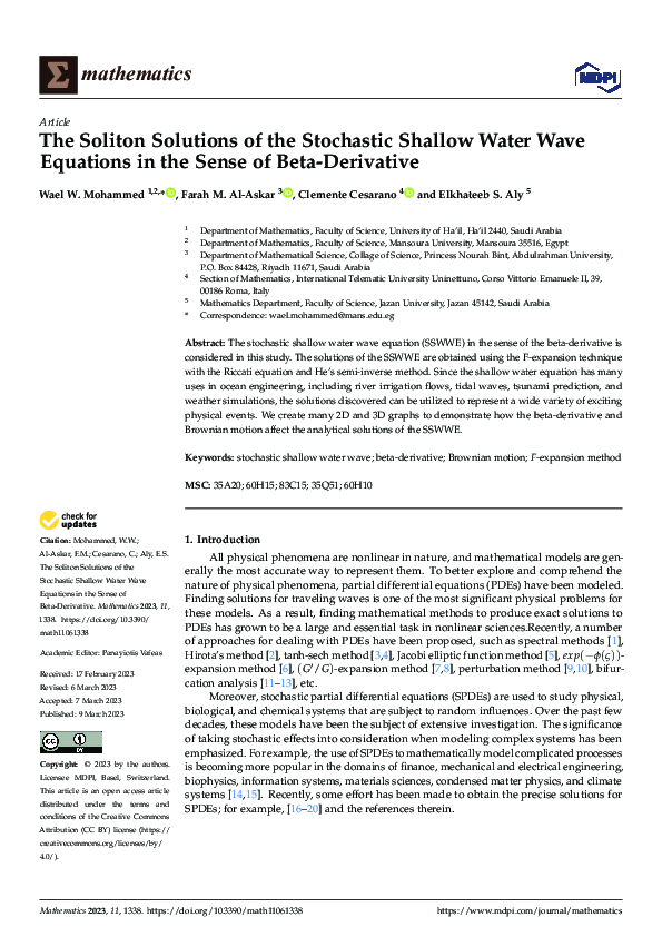 (PDF) The Soliton Solutions of the Stochastic Shallow Water Wave ...
