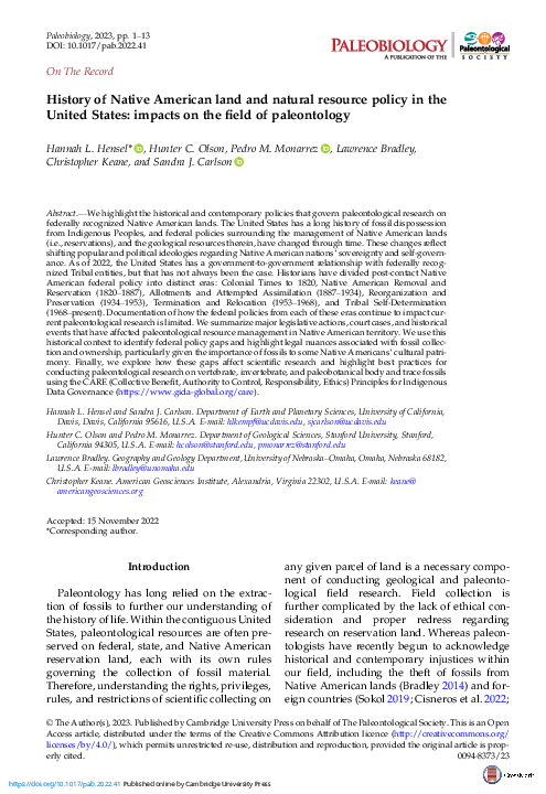(PDF) History of Native American land and natural resource policy in ...