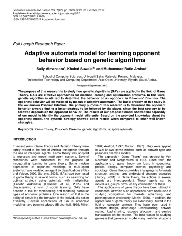 (PDF) Adaptive automata model for learning opponent behavior based on ...