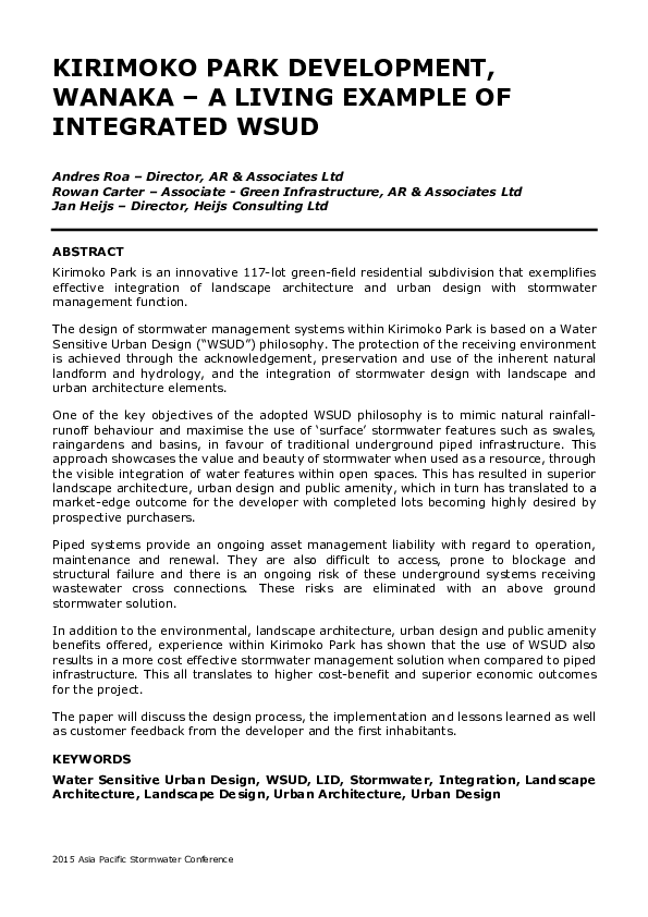 (PDF) Kirimoko Park Development, Wanaka - a Living Example of ...