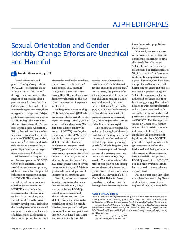(PDF) Sexual Orientation and Gender Identity Change Efforts are ...