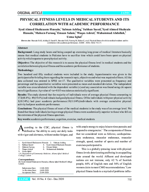 (PDF) Physical Fitness Levels in Medical Students and Its Correlation ...