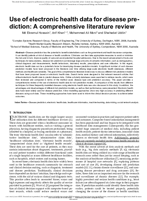 (PDF) Use of Electronic Health Data for Disease Prediction: A ...