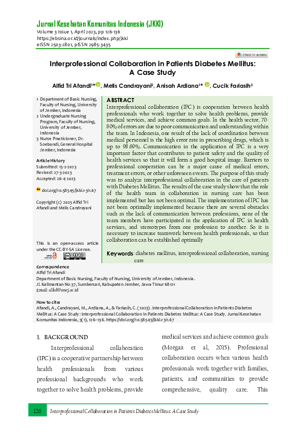 (PDF) Interprofessional Collaboration in Patients Diabetes Mellitus: A ...