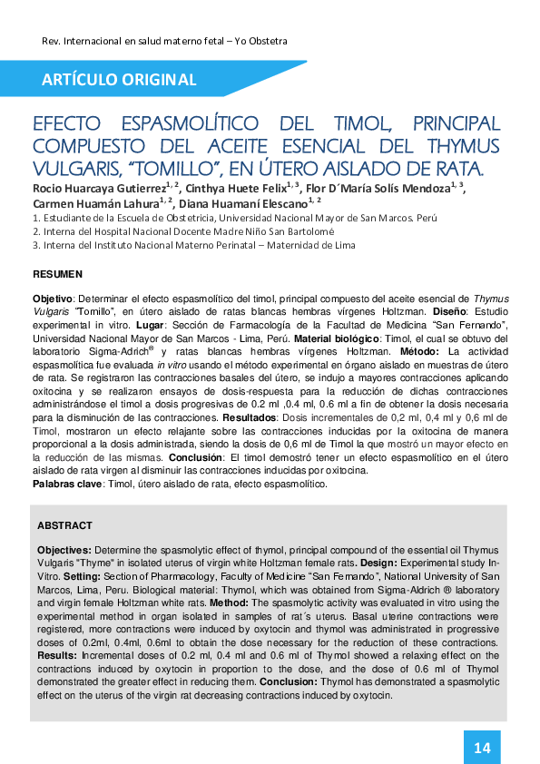 (PDF) Efecto espasmolítico del timol, principal compuesto del aceite ...