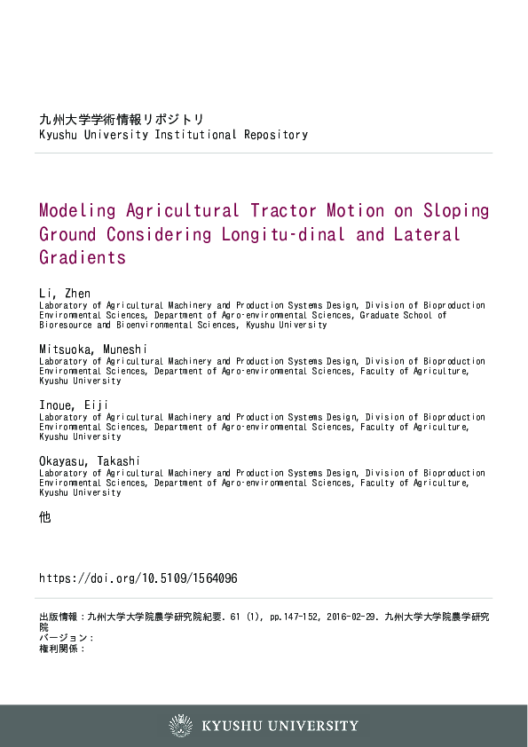 (PDF) Modeling Agricultural Tractor Motion on Sloping Ground ...