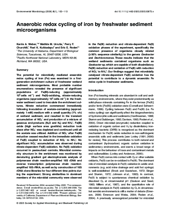 (PDF) Anaerobic redox cycling of iron by freshwater sediment microorganisms